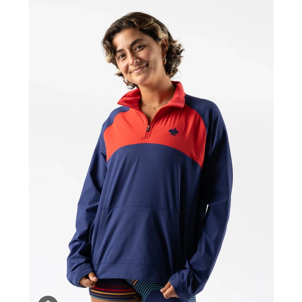 Rabbit women's victory jacket beacon blue Firey red 1/4 pullover size Medium
